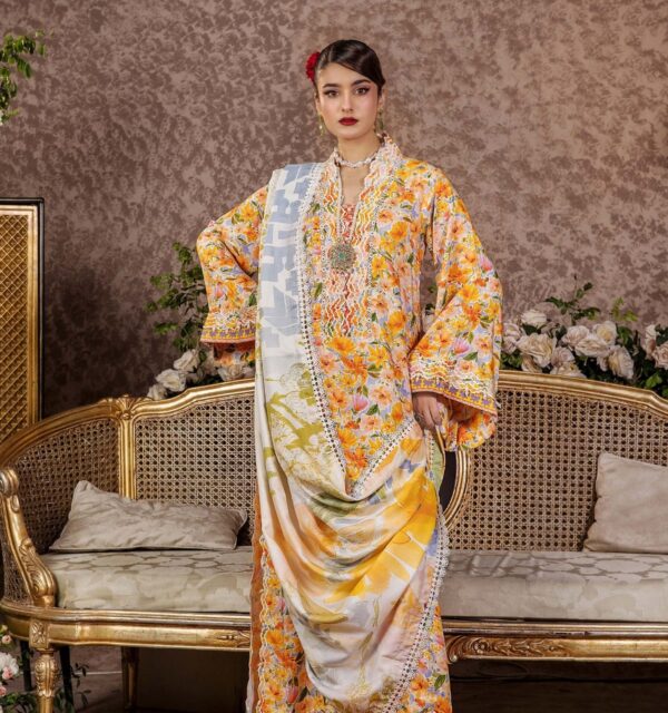 Unstitched 3-Piece Printed Viscose Suit